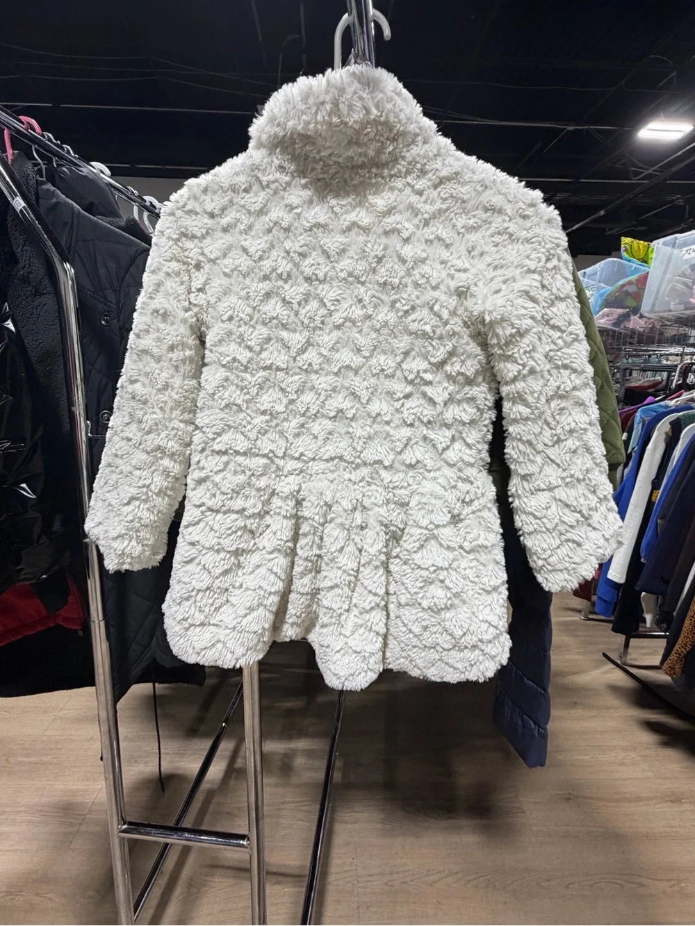 KIDS' LITTLE GIRL'S FAUX FUR PEPLUM JACKET IN IVORY